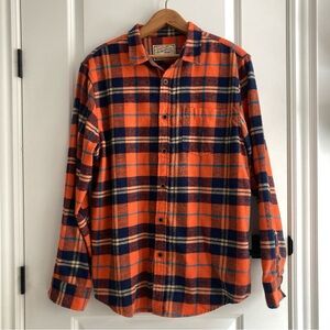 Jachs MFG Co Orange Navy Plaid Flannel Shirt XL Cotton Blend